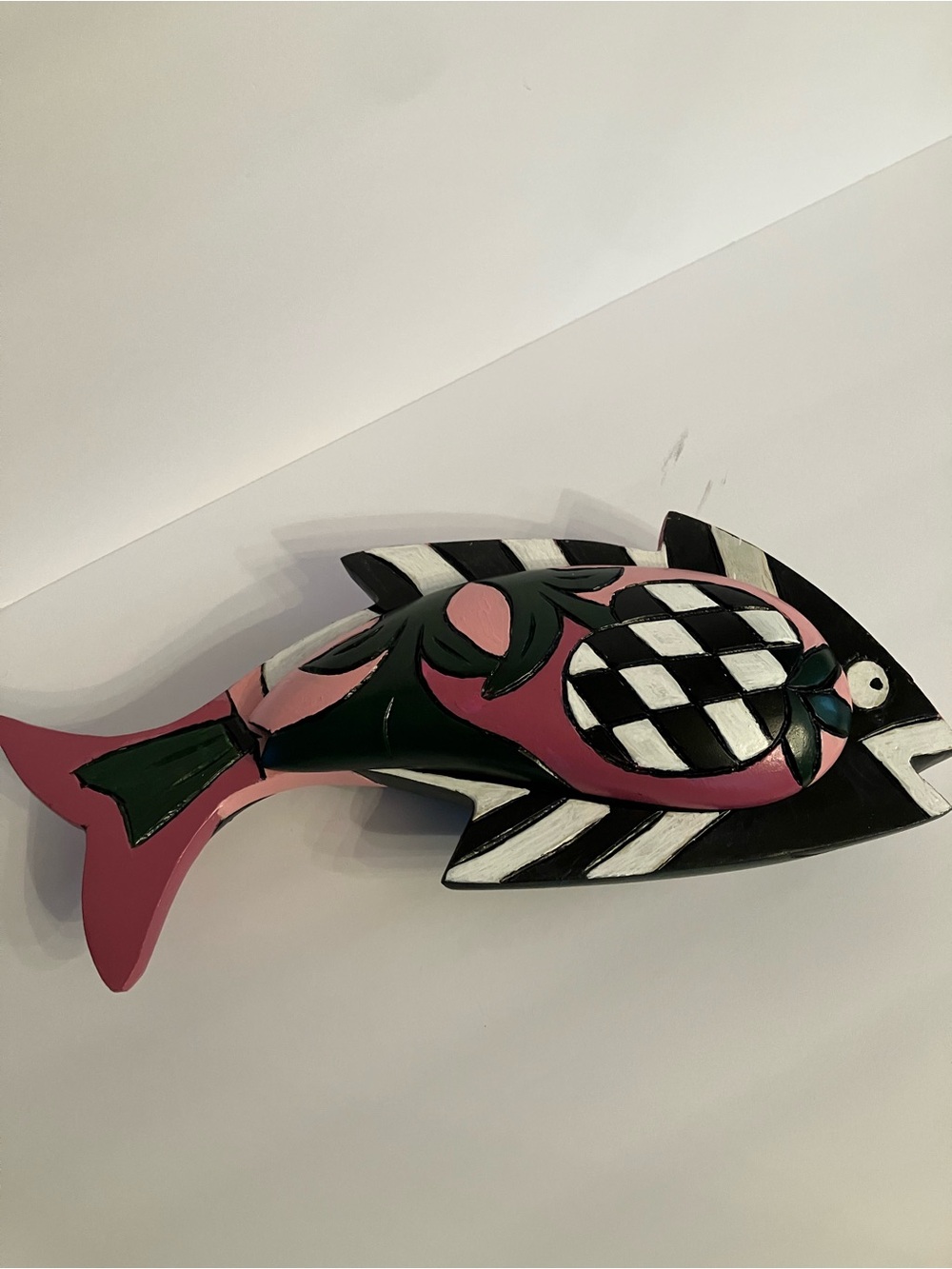 Hand-Painted Pink & Black Decorative Fish Wall Accent